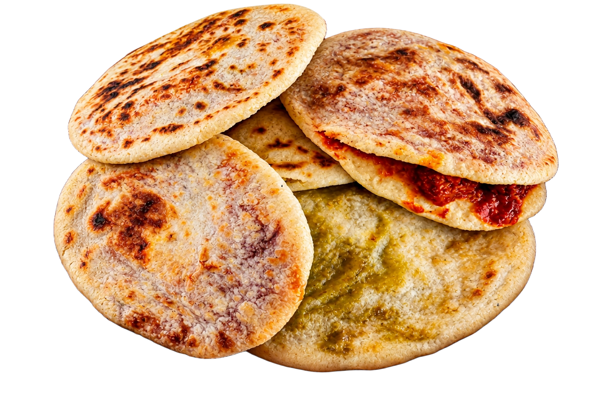 Assorted handmade Gorditas Betancourt served on a painted clay plate