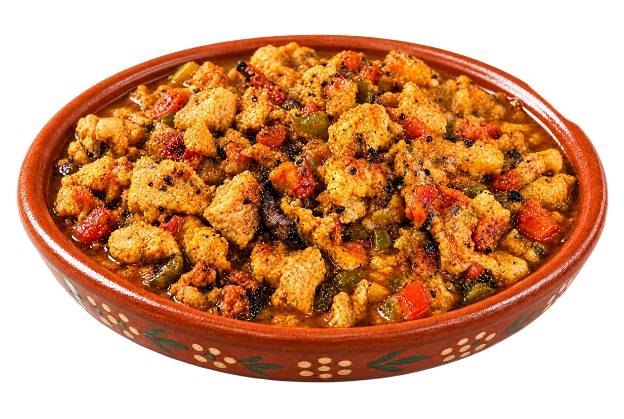 House guiso of chicharrón prensado with fresh salsa